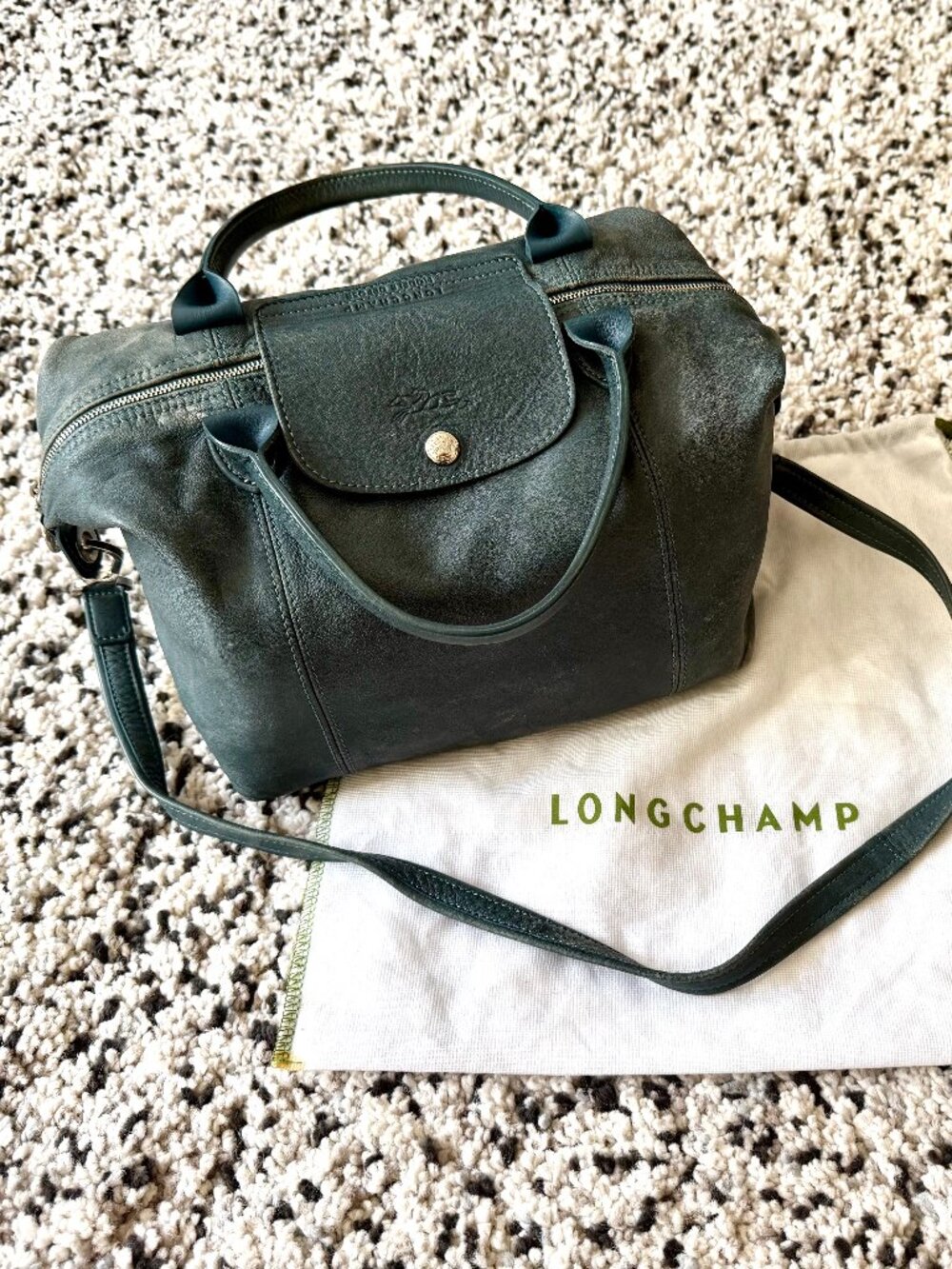 Vintage Made in France Longchamp Le Pliage Cuir Small Duck Blue